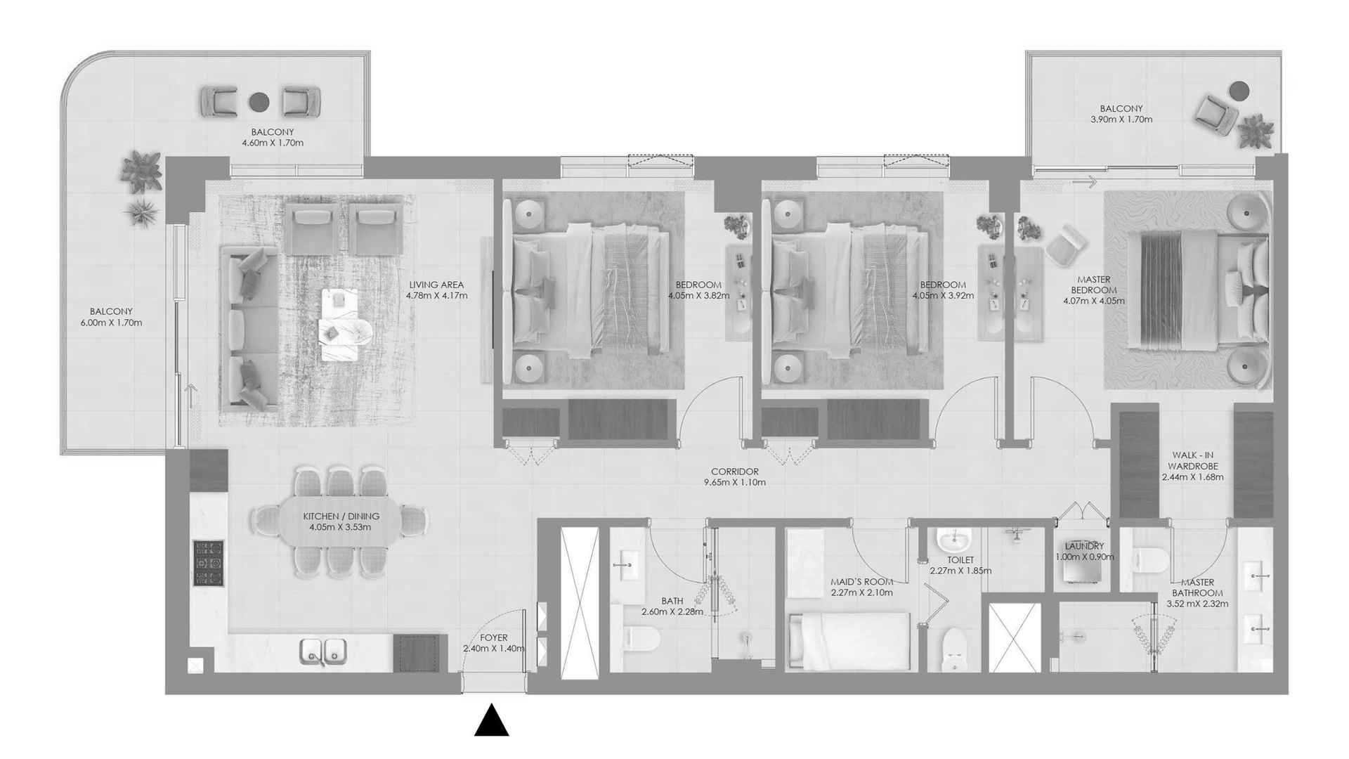 Apartment floor plan, 3 bedrooms in Aurea No. 11009