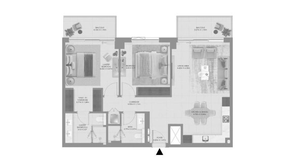 Apartment floor plan, 2 bedrooms in Aurea No. 11008 (2D)